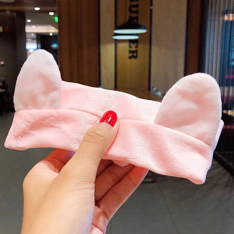 Diadema suave y cálida de forro polar coral con lazo y orejas de animales para lavarse la cara, turbante de moda para mujer y niña, accesorios para el cabello.