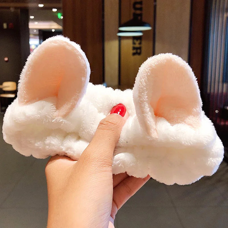 Diadema suave y cálida de forro polar coral con lazo y orejas de animales para lavarse la cara, turbante de moda para mujer y niña, accesorios para el cabello.