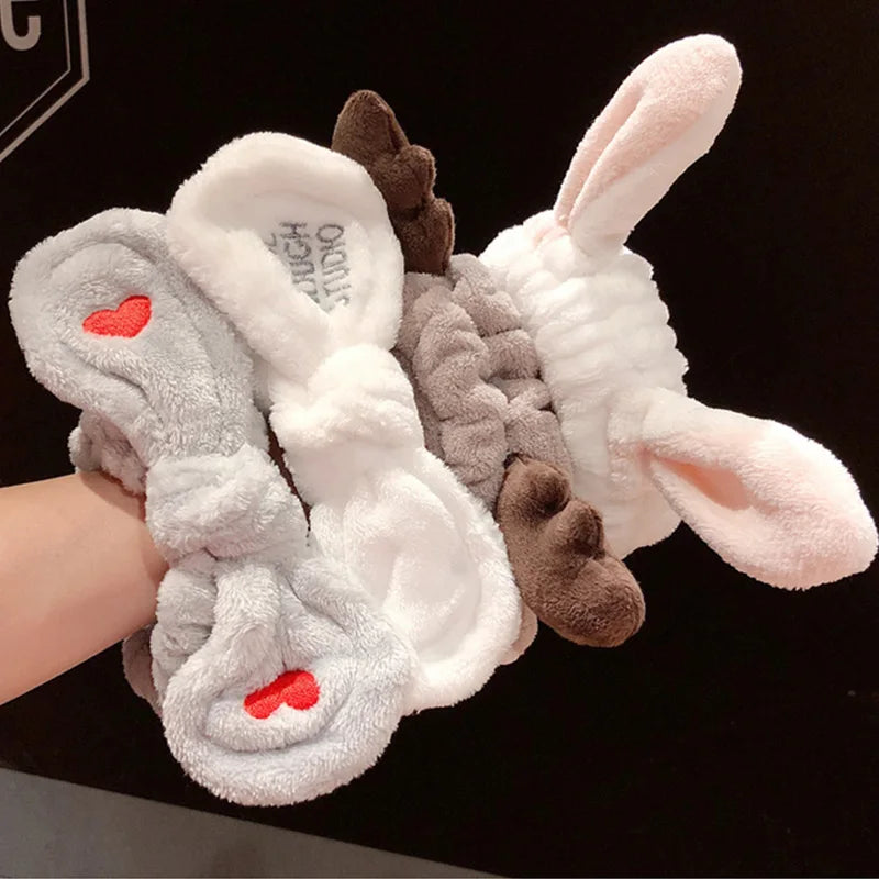 Diadema suave y cálida de forro polar coral con lazo y orejas de animales para lavarse la cara, turbante de moda para mujer y niña, accesorios para el cabello.