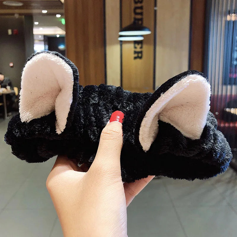 Diadema suave y cálida de forro polar coral con lazo y orejas de animales para lavarse la cara, turbante de moda para mujer y niña, accesorios para el cabello.