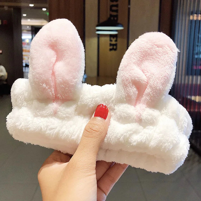 Diadema suave y cálida de forro polar coral con lazo y orejas de animales para lavarse la cara, turbante de moda para mujer y niña, accesorios para el cabello.