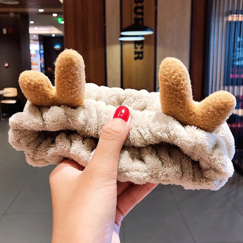 Diadema suave y cálida de forro polar coral con lazo y orejas de animales para lavarse la cara, turbante de moda para mujer y niña, accesorios para el cabello.