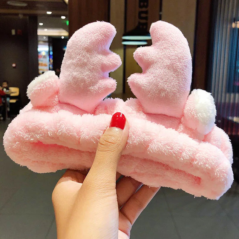 Diadema suave y cálida de forro polar coral con lazo y orejas de animales para lavarse la cara, turbante de moda para mujer y niña, accesorios para el cabello.