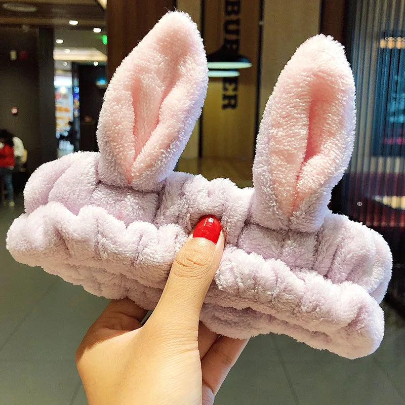 Diadema suave y cálida de forro polar coral con lazo y orejas de animales para lavarse la cara, turbante de moda para mujer y niña, accesorios para el cabello.
