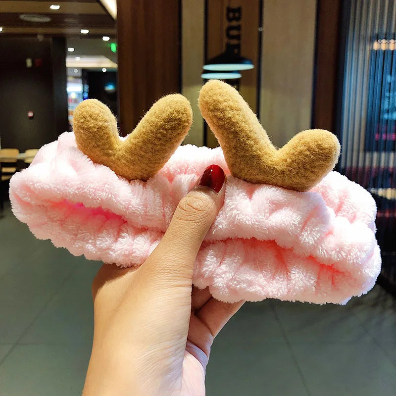 Diadema suave y cálida de forro polar coral con lazo y orejas de animales para lavarse la cara, turbante de moda para mujer y niña, accesorios para el cabello.