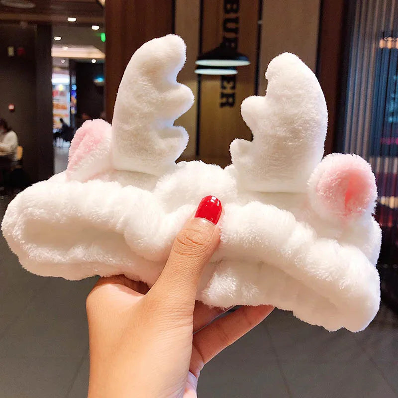 Diadema suave y cálida de forro polar coral con lazo y orejas de animales para lavarse la cara, turbante de moda para mujer y niña, accesorios para el cabello.