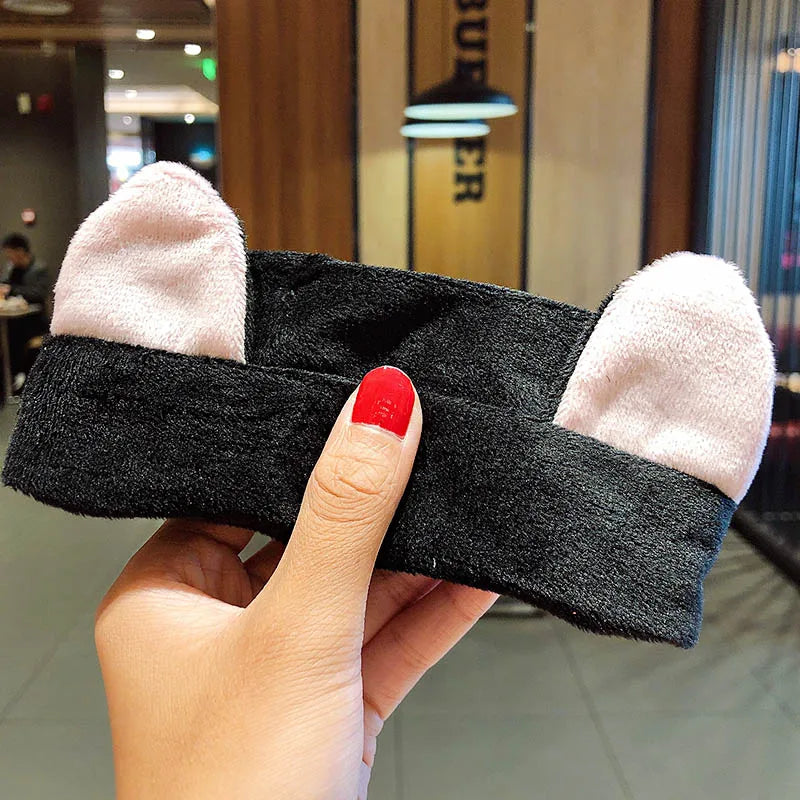 Diadema suave y cálida de forro polar coral con lazo y orejas de animales para lavarse la cara, turbante de moda para mujer y niña, accesorios para el cabello.