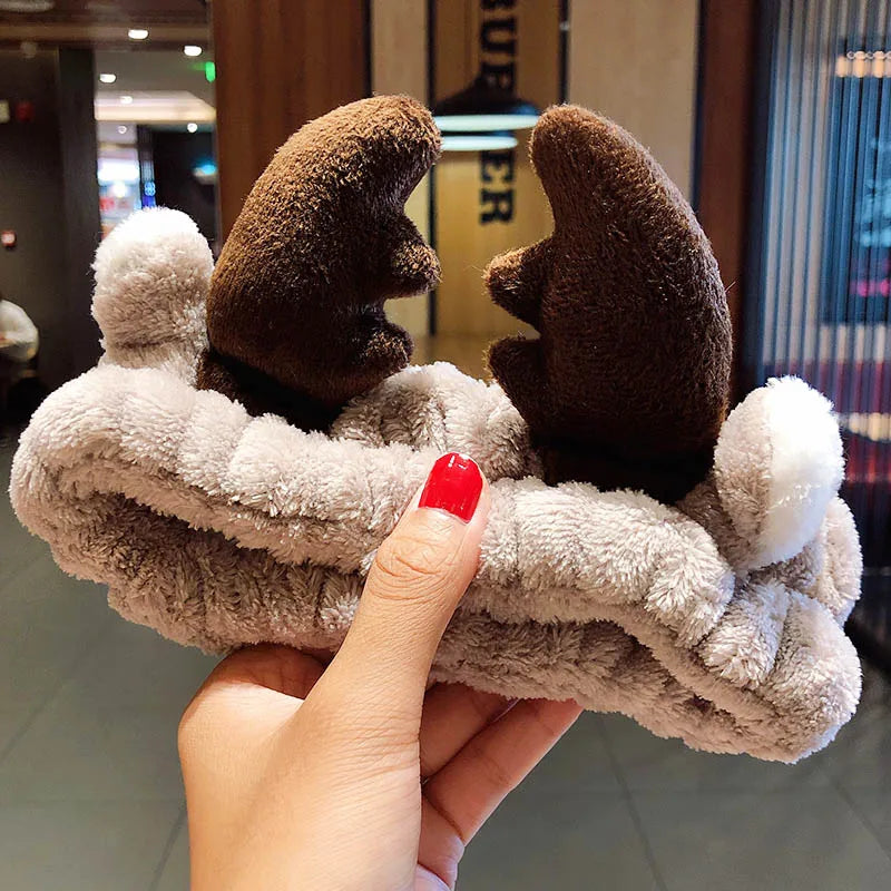 Diadema suave y cálida de forro polar coral con lazo y orejas de animales para lavarse la cara, turbante de moda para mujer y niña, accesorios para el cabello.