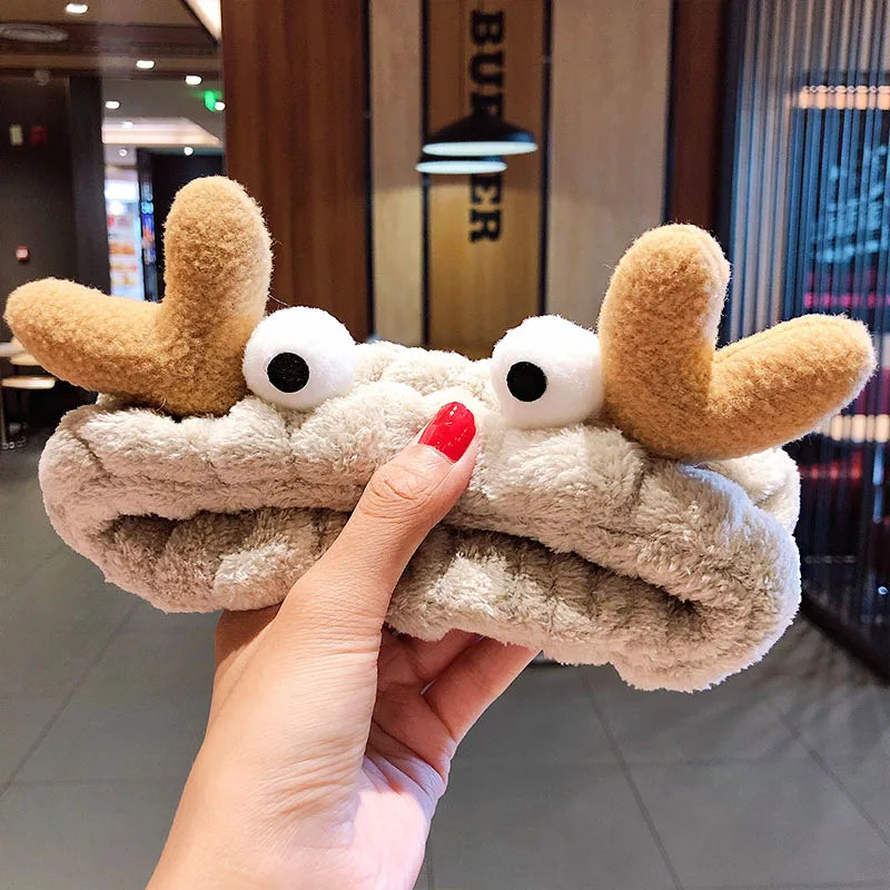Diadema suave y cálida de forro polar coral con lazo y orejas de animales para lavarse la cara, turbante de moda para mujer y niña, accesorios para el cabello.