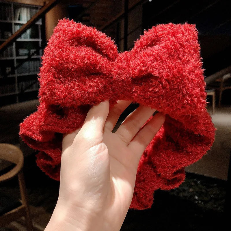 Diadema suave y cálida de forro polar coral con lazo y orejas de animales para lavarse la cara, turbante de moda para mujer y niña, accesorios para el cabello.