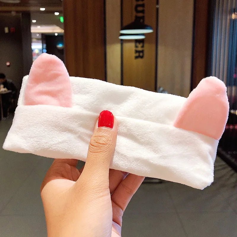 Diadema suave y cálida de forro polar coral con lazo y orejas de animales para lavarse la cara, turbante de moda para mujer y niña, accesorios para el cabello.