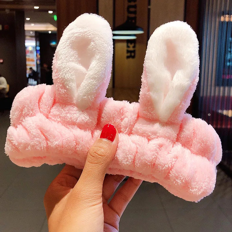 Diadema suave y cálida de forro polar coral con lazo y orejas de animales para lavarse la cara, turbante de moda para mujer y niña, accesorios para el cabello.