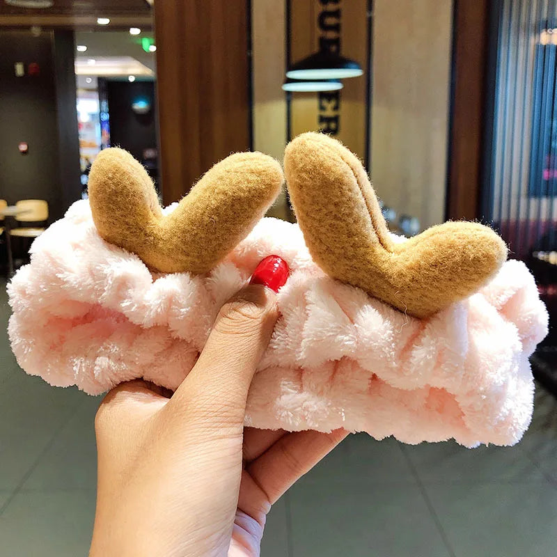 Diadema suave y cálida de forro polar coral con lazo y orejas de animales para lavarse la cara, turbante de moda para mujer y niña, accesorios para el cabello.