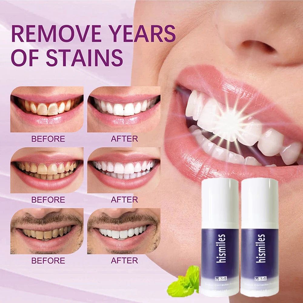 Pasta Dental Blanqueadora V34 Purple, Elimina Manchas de Placa, Limpieza Bucal, Blanqueamiento Dental, Herramientas para el Cuidado de los Dientes, Aliento Fresco