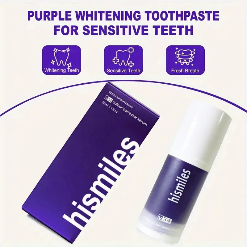 Pasta Dental Blanqueadora V34 Purple, Elimina Manchas de Placa, Limpieza Bucal, Blanqueamiento Dental, Herramientas para el Cuidado de los Dientes, Aliento Fresco
