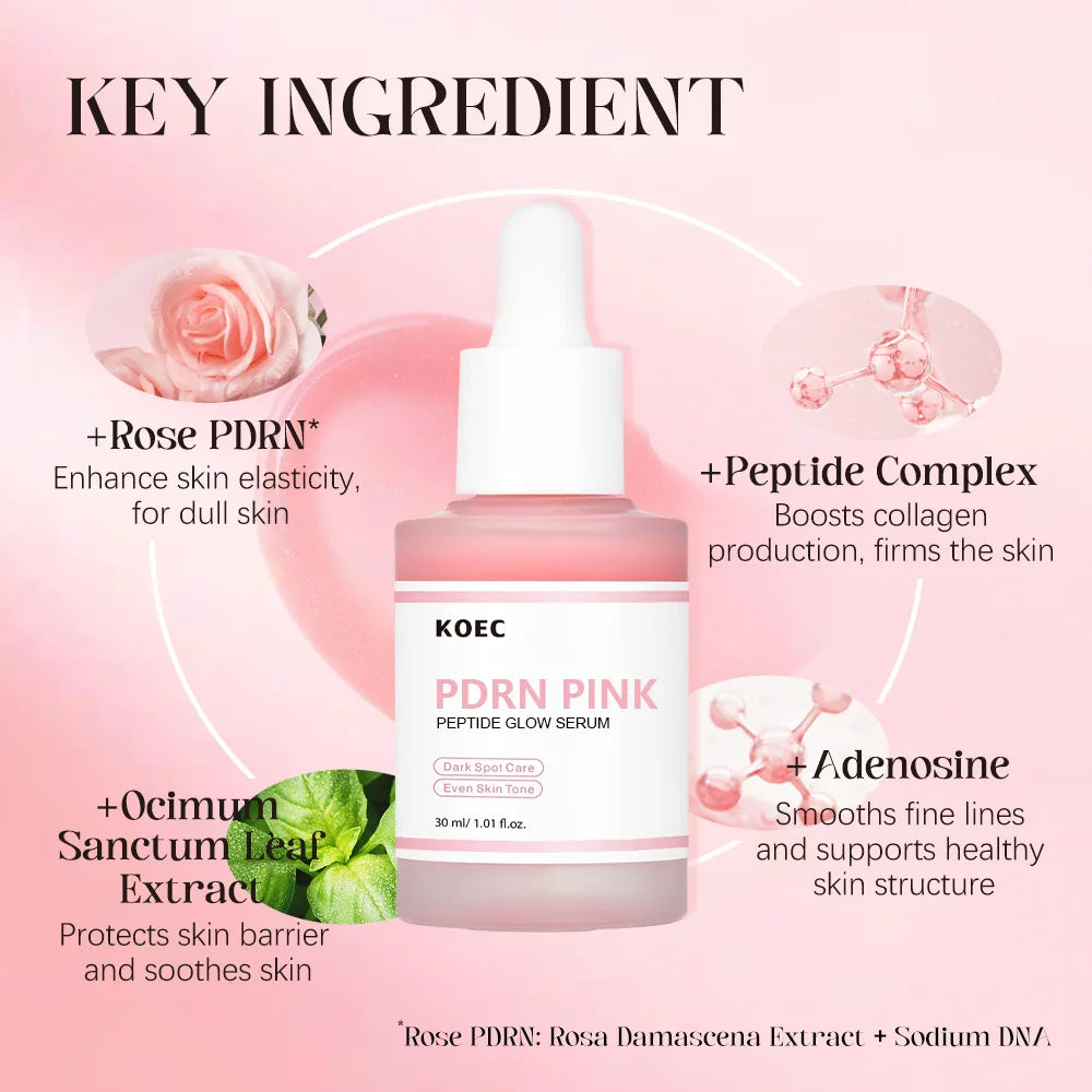 30ml salmón PDRN péptido rosa brillo suero Facial cuidado de las manchas uniforme del tono de la piel mejorar la elasticidad suavizante reafirmante Adenosina