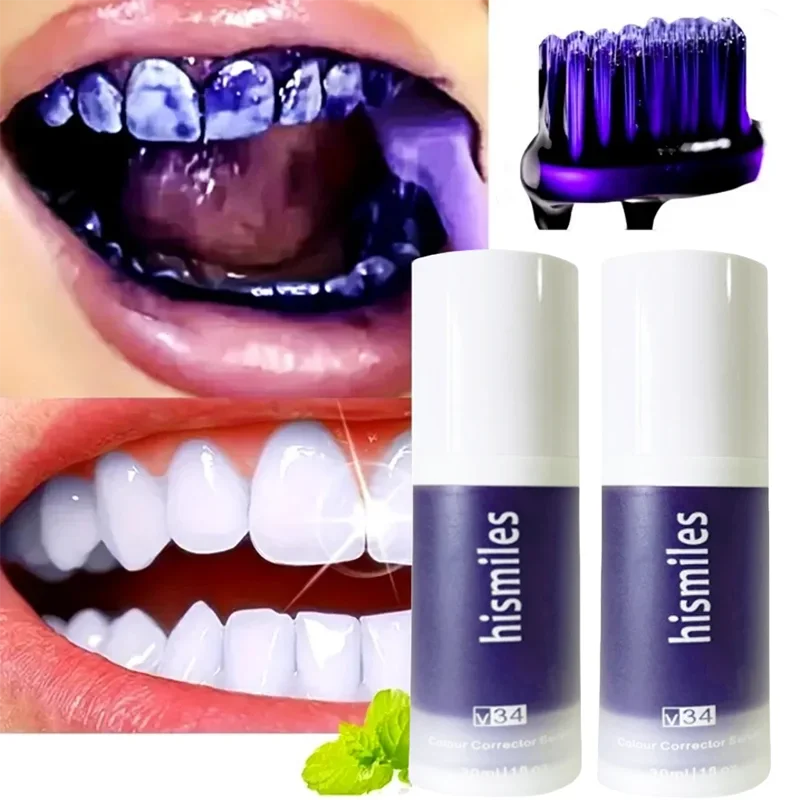 Pasta Dental Blanqueadora V34 Purple, Elimina Manchas de Placa, Limpieza Bucal, Blanqueamiento Dental, Herramientas para el Cuidado de los Dientes, Aliento Fresco