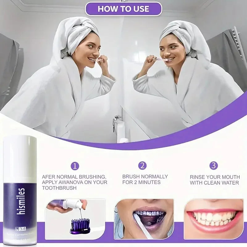 Pasta Dental Blanqueadora V34 Purple, Elimina Manchas de Placa, Limpieza Bucal, Blanqueamiento Dental, Herramientas para el Cuidado de los Dientes, Aliento Fresco